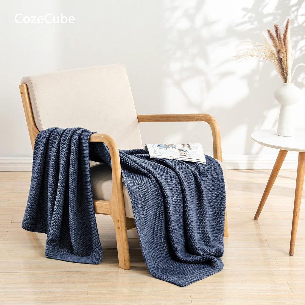 Blue Throw Blanket, Soft Cozy Cable Knit Throw, Lightweight Warm Decorative Farmhouse Christmas Blanket, 50"x60"