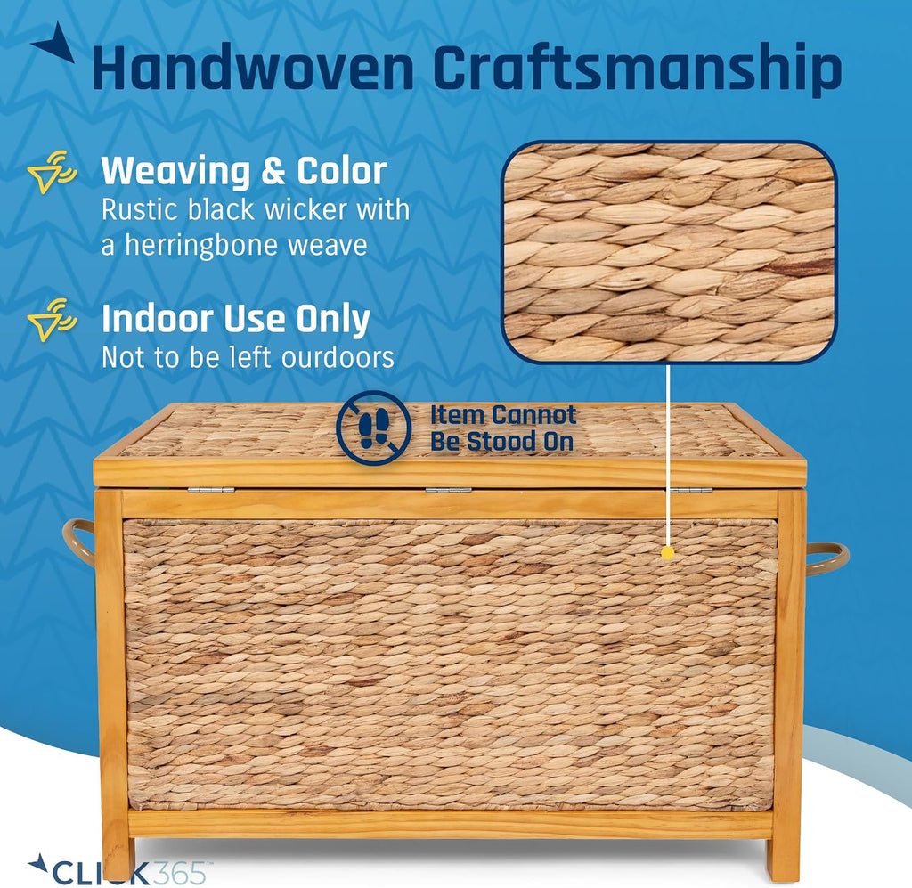 Wilson Wicker Storage Trunk with Lid, 30 Inch Handwoven Water Hyacinth Storage Chest with Acacia Wood Frame