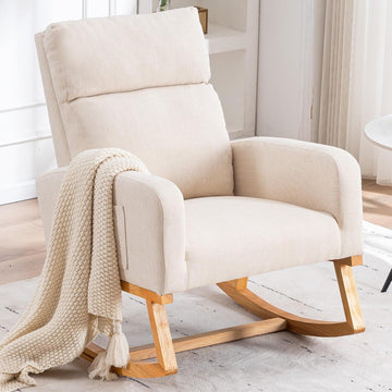 Rocking Chair Nursery - Glider Modern Accent Chairs Upholstered Linen Nursing Rocker Padded Armchair for Indoor