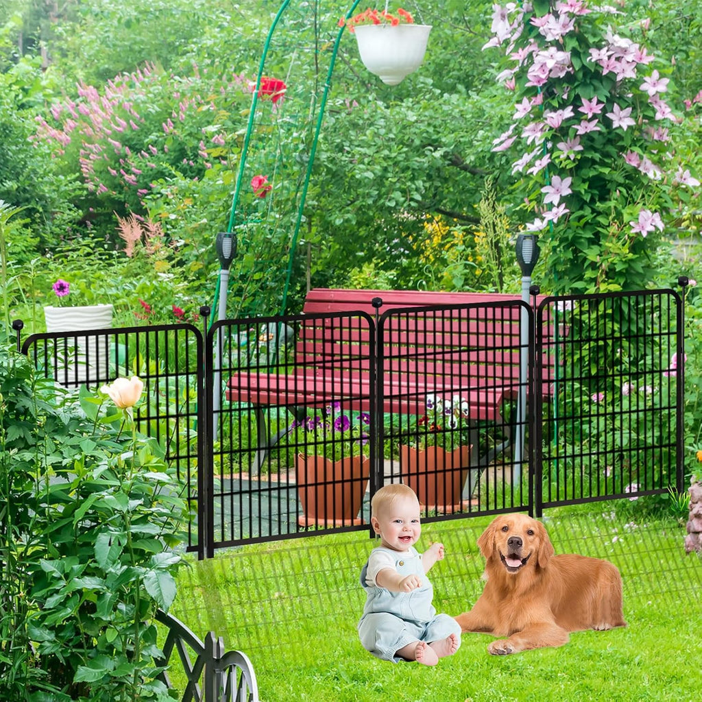 48 in(H) Decorative Garden Fence with Gate,8 Panels Total 17.7 Ft(L) Heavy Duty Iron Animal Barrier Fence for Yard