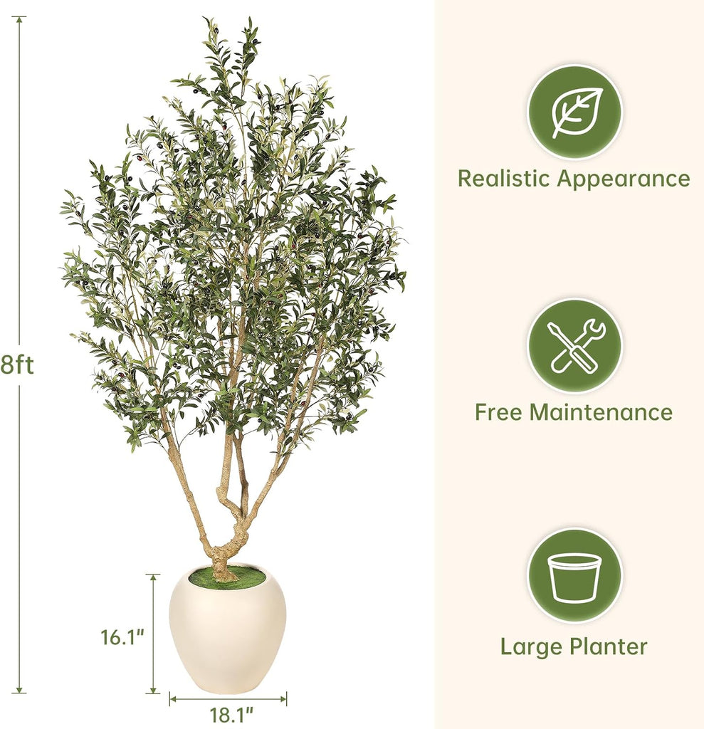 Tall Faux Olive Tree 8ft with 18in Large Exquisite Planter