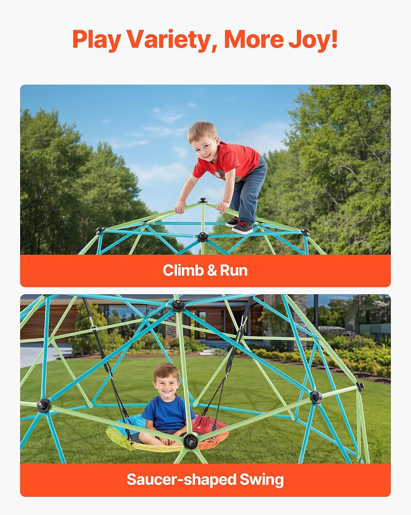 Climbing Dome, 10FT Geometric Dome Climber with Saucer Swing, 1000LBS Loading Kid's Jungle Gym Playground
