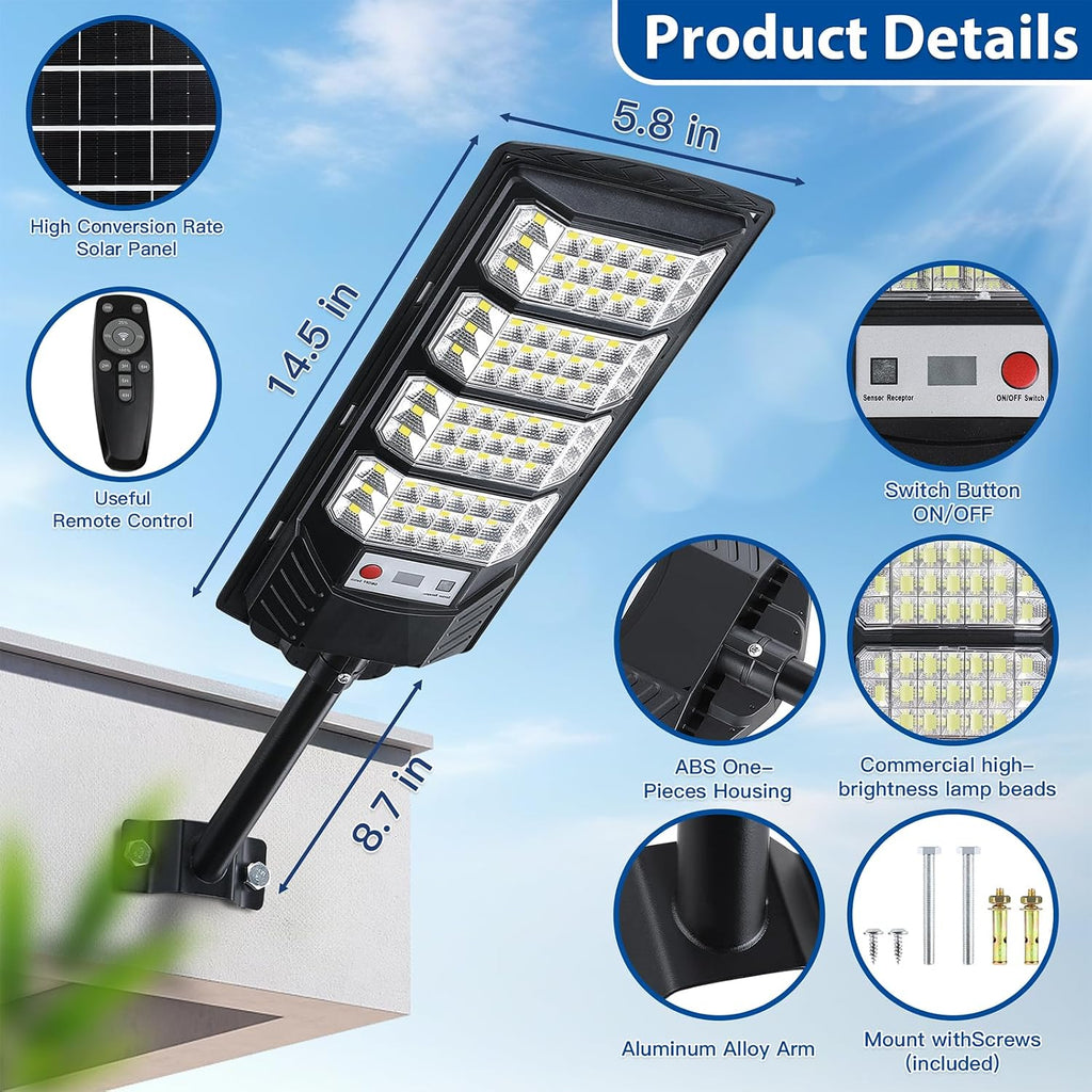2 Pack Solar Street Lights Outdoor Waterproof,6500K LED Motion Sensor Lights,Dusk to Dawn Solar Flood Lights with
