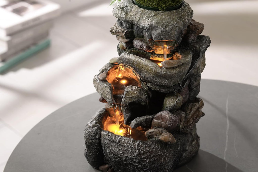 Tabletop Water Fountain with LED Lighting Decor and Ambiance Relaxation Soothing Sound Waterfall Indoor Zen