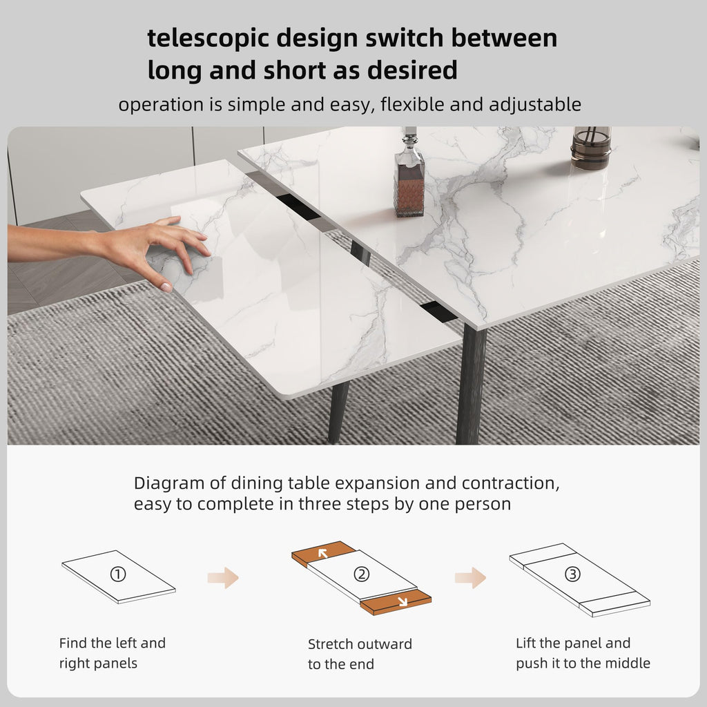 Extendable Dining Table for 6 to 10, Modern Sintered Stone Table