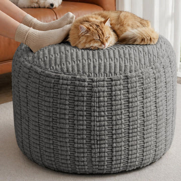 Large Round Pouf Ottoman, Stuffed Corduroy Poufs Foot Rest 26 X 18 Inches