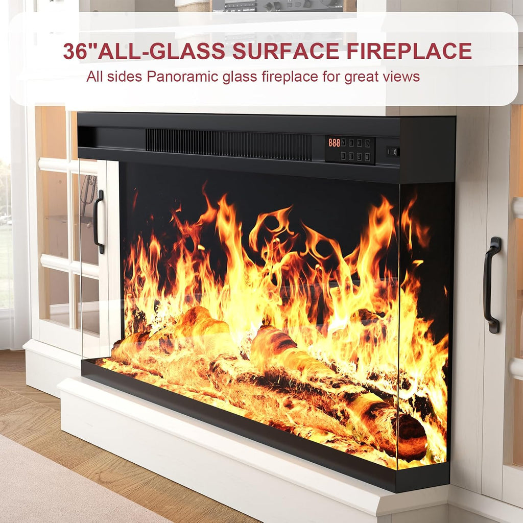 70" TV Stand with 36" Electric Fireplace, Entertainment Center Console Table for TV up to 80'', Fireplace TV Stand