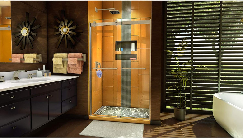 Sapphire 44-48 in. W x 76 in. H Semi-Frameless Bypass Shower Door in Brushed Nickel, SHDR-6348762-04