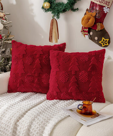 Christmas Pillow Covers 20x20 inch,Luxury Christmas Tree Faux Fur Throw Pillow Covers Red Cute Soft Plush - Set of 2