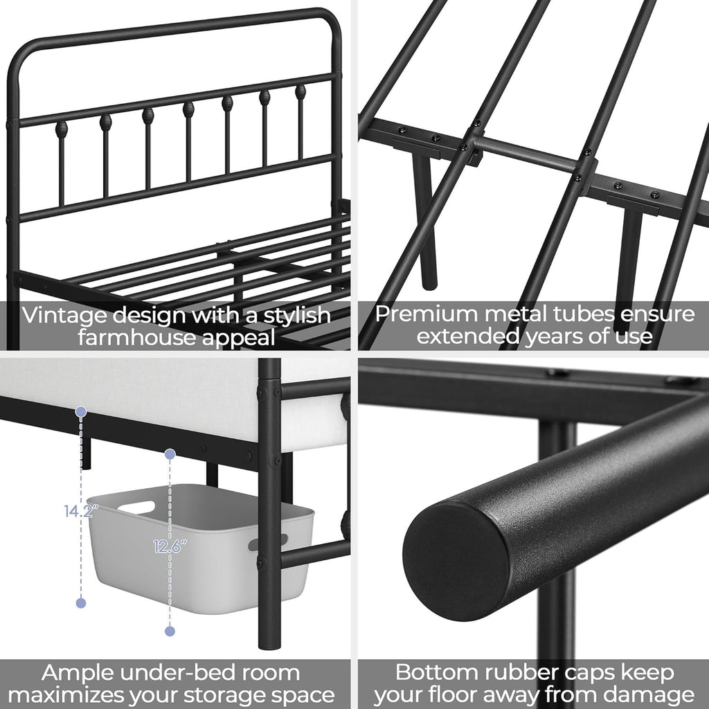 Classic Metal Platform Bed Frame Mattress Foundation with Victorian Style Iron-Art Headboard/Footboard/Under Bed