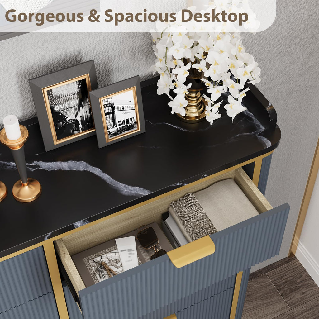 Fluted Shoe Storage Cabinet with 4 Flip Drawers & 2 Drawers, Freestanding Hidden Shoe Organizer with Adjustable