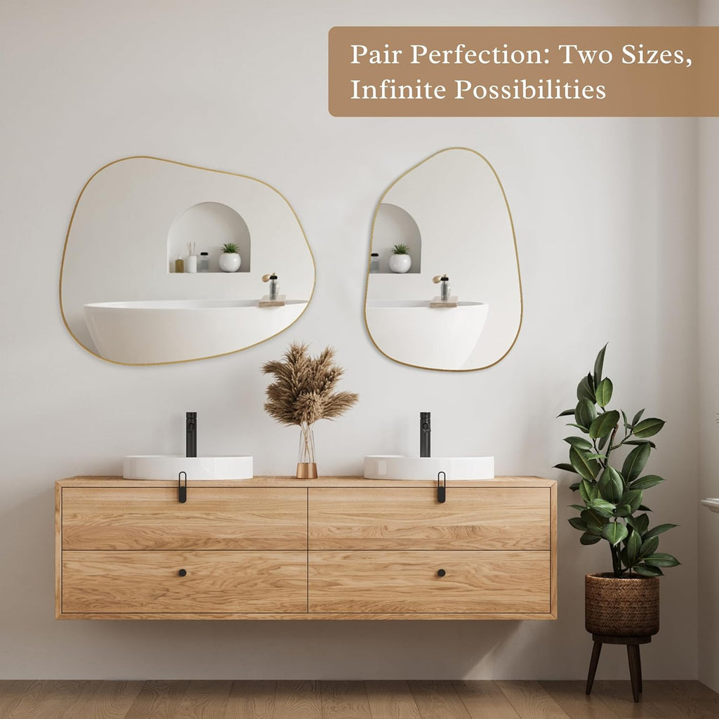 Irregular Wall Mirror Asymmetrical Mirror, 32''x24'' Gold Mirror Bedroom Living Room Entryway, Decorative Modern Boho