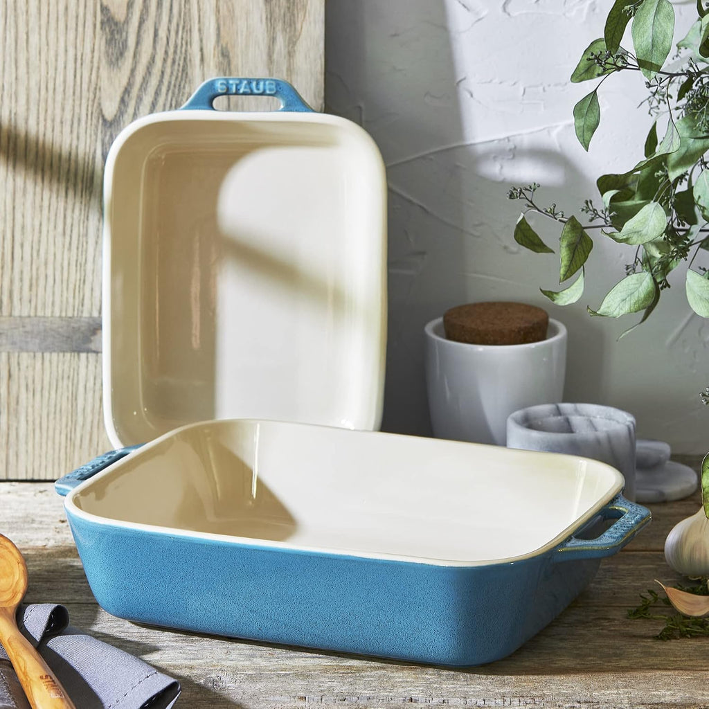 2-Pc Ceramic Dish Set, Oven Safe Up To 570°F, Turquoise | Oven-to-Table for Casseroles, Lasagnas, & Roasting.