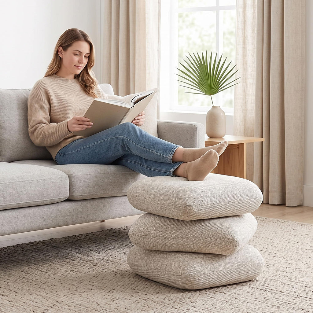 360°Swivel Upholstered Square Ottoman, Modern Boucle Ottoman