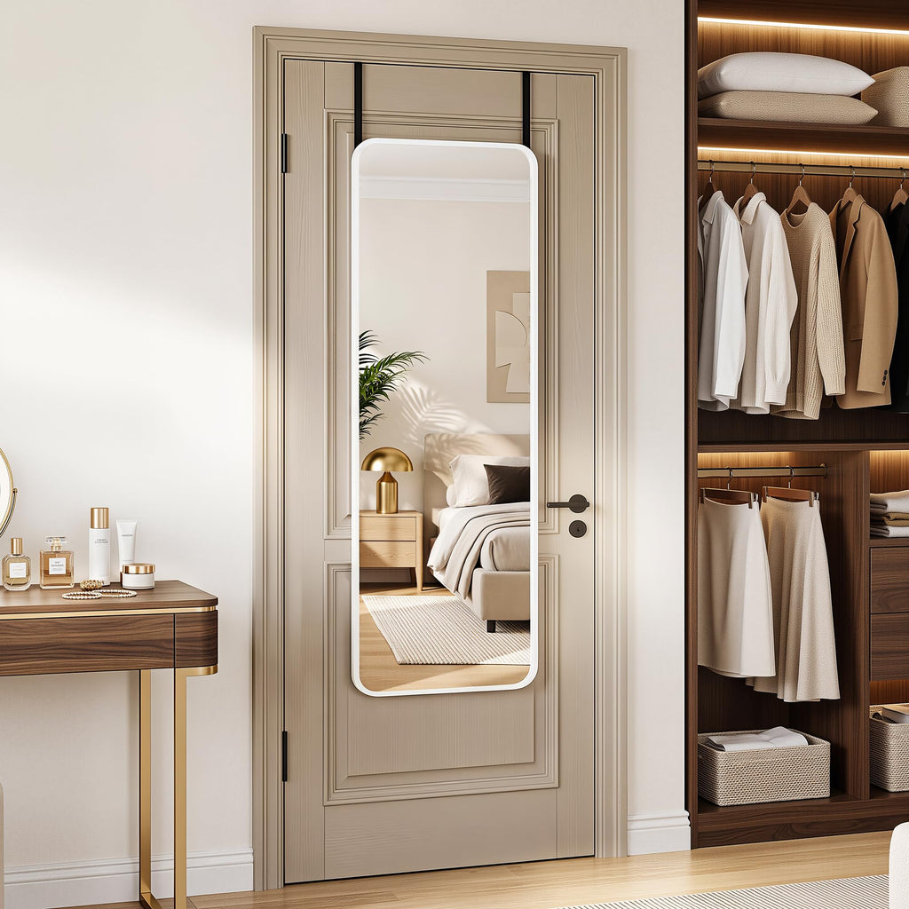 Full Length Mirror Over the Door&Wall Mounted, 48"x14" Door Mirror with Aluminum Alloy Frame, HD Shatterproof