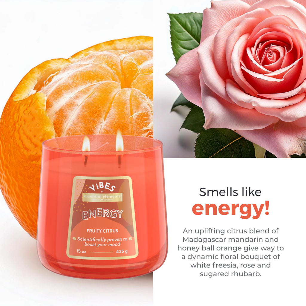 Vibes Fruity Mood-Enhancing Scented Candles, 15 oz Jar, Aromatherapy, Proudly Poured in The USA, 2-Wick, 86 Hours