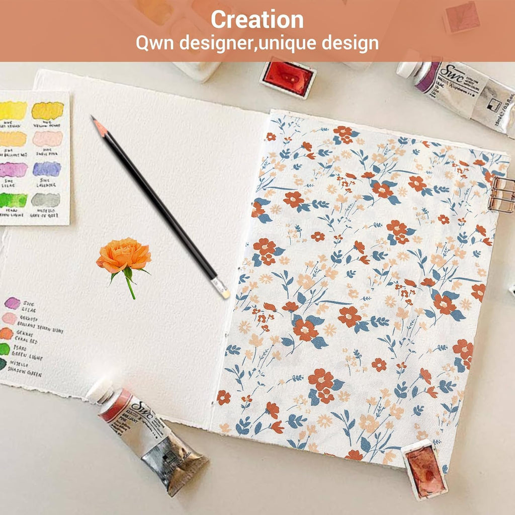 Floral Sheet Set Orange Flower Printed Bed Sheets - 4 Piece Soft Microfiber Patterned Fitted Sheets with 15"