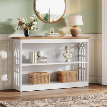 Modern Console Table , 41.34-Inch White Sofa Table Behind The Couch with 3-Tier Storage, Narrow Hallway Furniture