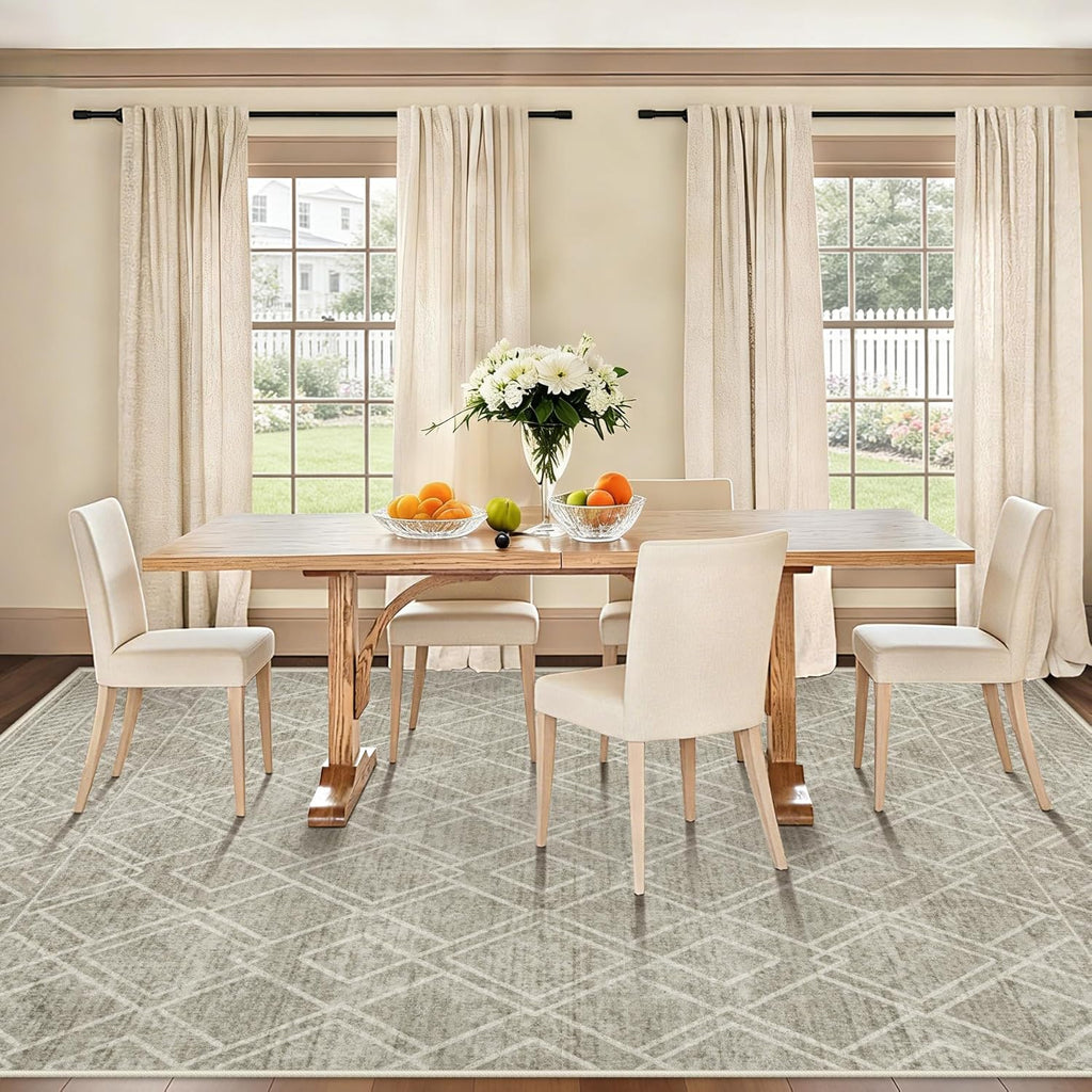 Area Rugs 9x12 Living Room Rug: Washable Geometric Moroccan Neutral Rugs Boho Modern Non Slip Area R