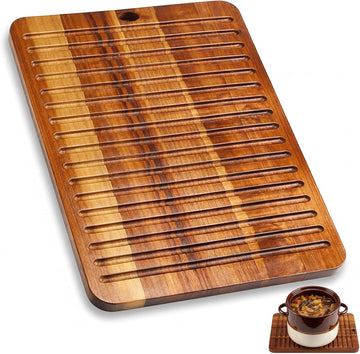 12 x 9 Inches Acacia Wood Trivet Mat Thicken Wooden Hot Pads Trivets Heat Resistant Non Slip Pads for Table