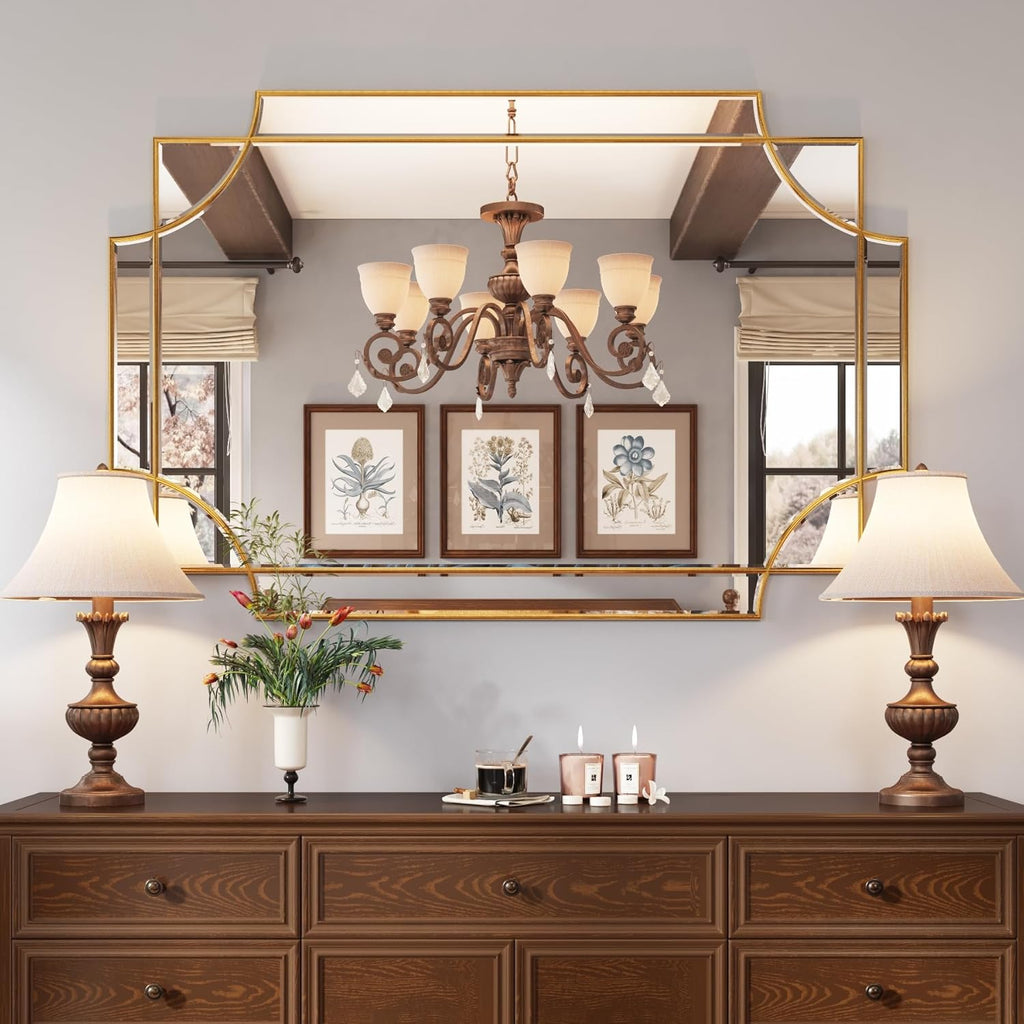 32"x48" Large Gold Mirror for Wall, Modern Decorative Mirror Rectangle Wall Vanity Mirror Bevelled Full Length Living