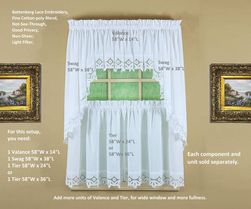 Heirloom Battenberg Eyelet Swag 38", White, 58" W x 38" L