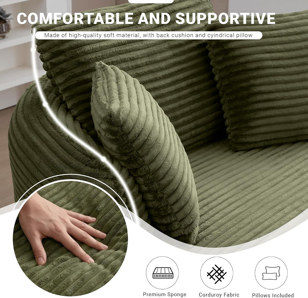 Oversized Round Lounge Chair Indoor, Corduroy Upholstered Deep Seat Cloud Circle Sofa Chair, Fluffy Boneless Sleeper