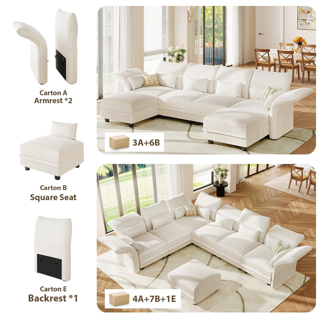 12 Seater Modular Sectional Sofa, Beige Corduroy