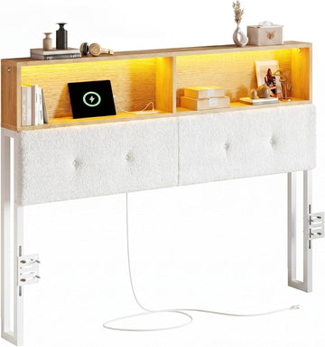 Queen Headboard Only, Wood Color & White | Upholstered