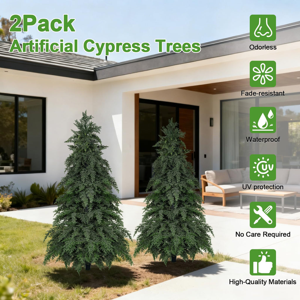 2Pack Fake Cypress Topiary Trees with Pot, 4FT UV-Anti Greenery