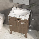 24-Inch Bathroom Vanity with Sink – Modern Single Basin Cabinet with Soft-Close Doors and Metal Handles, Brown