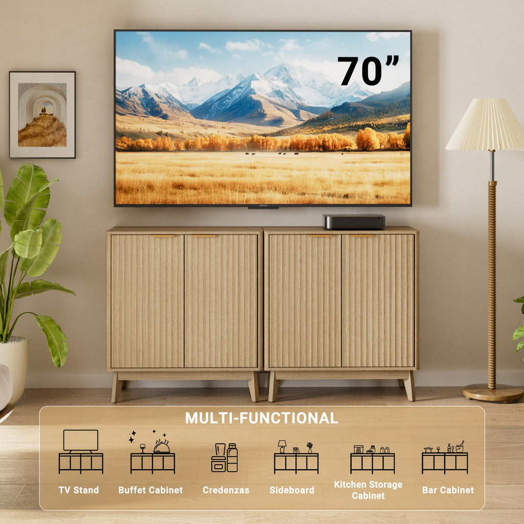 Sideboard Cabinet, Small Buffet Cabinet, Modern Fluted Storage Cabinet with Adjustable Shelf & Doors, Accent Credenza