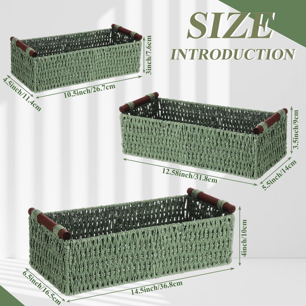 3 Pcs Boho Storage Wicker Baskets Handmade Woven Decorative Paper Rope Baskets for Organizing with Handle Countertop