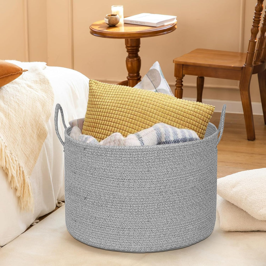 21" x 18" Extra Large storage baskets,Decorative blanket basket with lid ,rope baskets with lid,wicker hamper