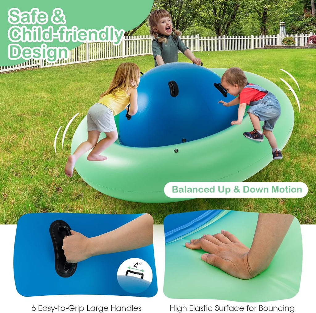 Inflatable Dome Rocker Bouncer, 88'' Kids Rock and Roll Teeter Totter Seesaw and Climbing Bridge with 6 Handles, Blow