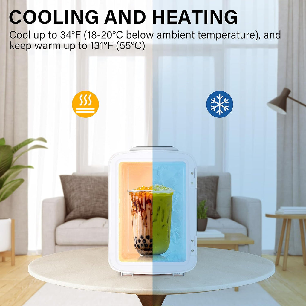 Portable Mini Fridge, 4L/6 Can Cooler and Warmer Compact Refrigerator for Skincare, Cosmetics, Beverage, Food, for