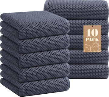 100% Cotton Waffle Weave Kitchen Towels, 10-Pack, Dark Grey | Ultra Soft Absorbent Dish Towels, Quick Drying Cleaning