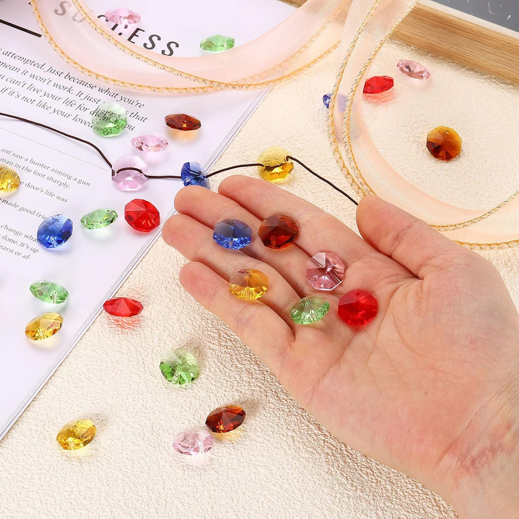 35Pcs 14mm Crystal Octagon Beads, 2-Hole Glass Suncatcher Beads