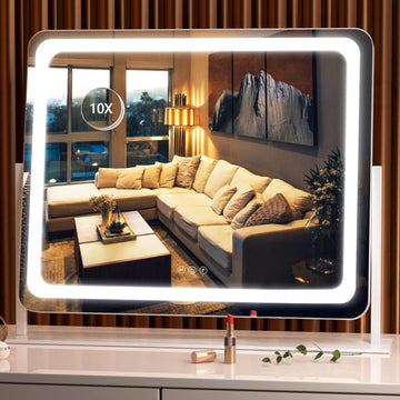 Vanity Mirror with Lights, 24.2" x 20" LED Make up Mirror, Light up Mirror with 10X Magnification, Smart Touch 3