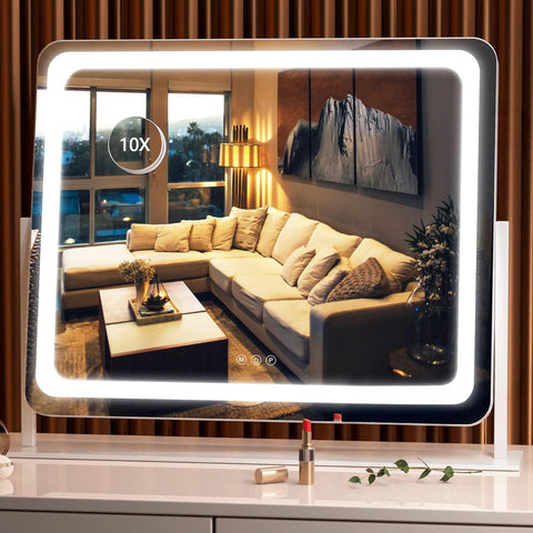 Vanity Mirror with Lights, 24.2" x 20" LED Make up Mirror, Light up Mirror with 10X Magnification, Smart Touch 3