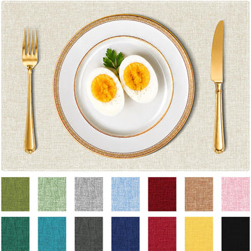 Cloth Placemats Set of 6, Cotton Linen Blend Place Mats, Neutral Beige