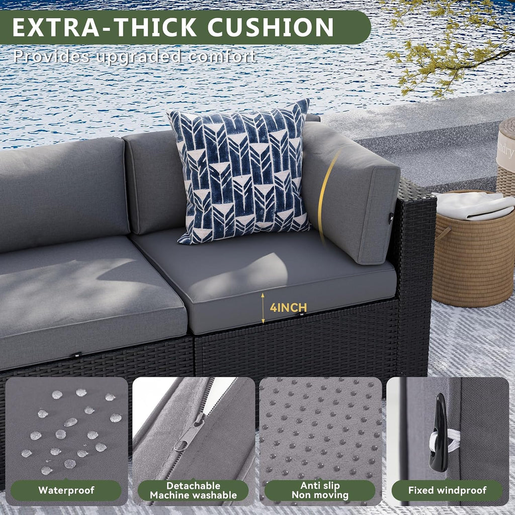 7 Piece Patio Furniture Set Wicker Rattan Patio Sectional Sofa Set Outdoor Seating Furniture with Thickened