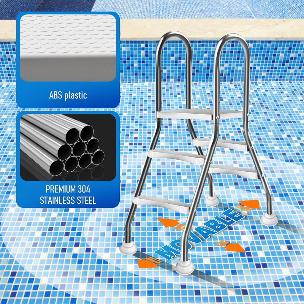Above Ground Pool Ladder,34" Heavy Duty Luxury Pool Ladder with Platform,2-Steps,Swimming Frame Pool Ladder,304