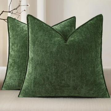 Moss Green Soft Chenille Velvet Throw Pillow Covers 26x26 Set of 2
