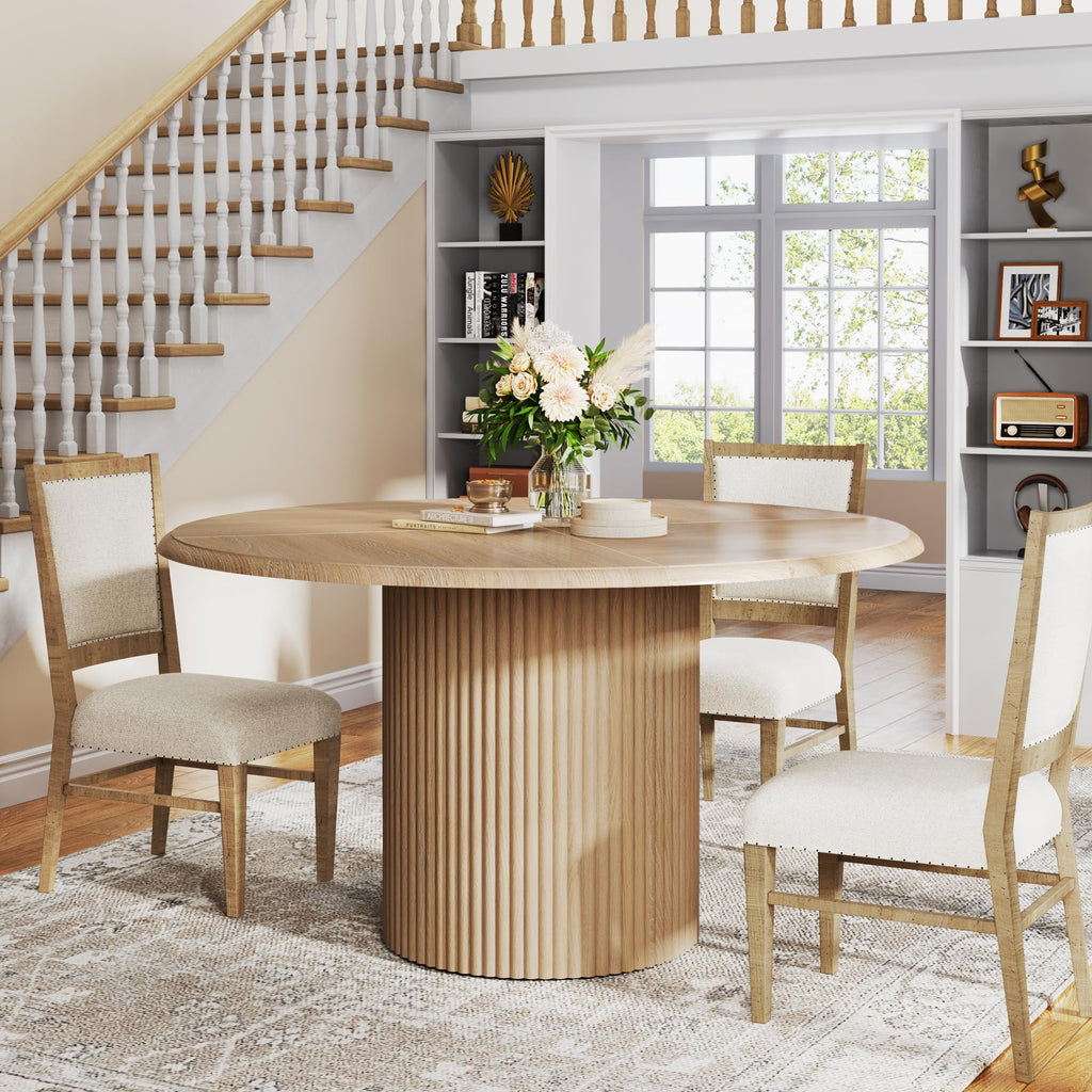 47" Round Dining Table for 4, Farmhouse Kitchen Table with Metal Base, Modern Small Dinner Table (Chairs Not Included)