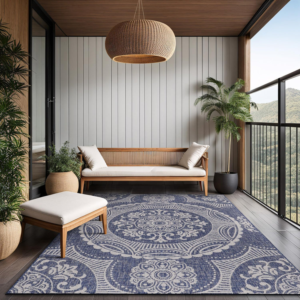 Medallion Outdoor Rug 5x7 Washable Outside Carpet for Indoor Patio Porch Waterproof Easy Cleaning No