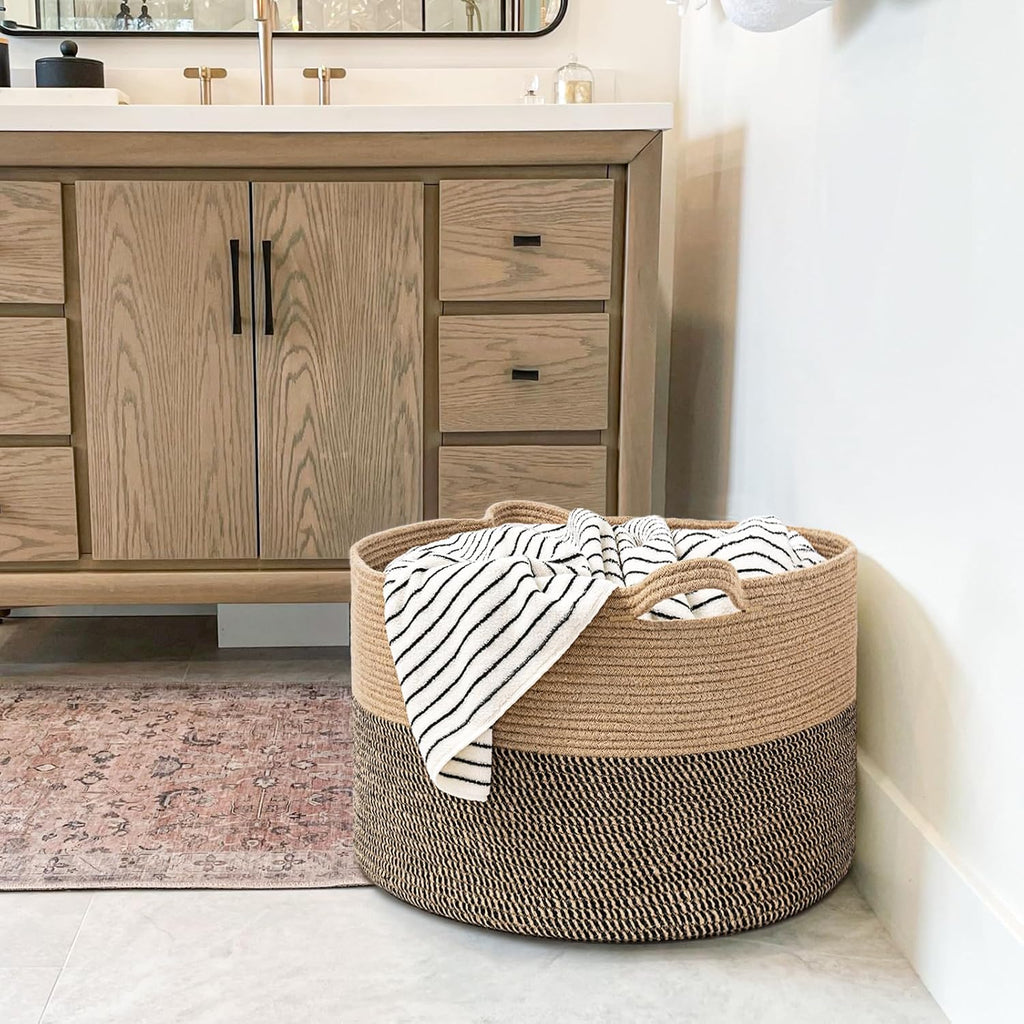 Large Wicker Basket for Blankets, Baby Toy Storage Basket, 85L | 21.7 x 21.7 x 13.8 In Baby Storage Basket , Blanket