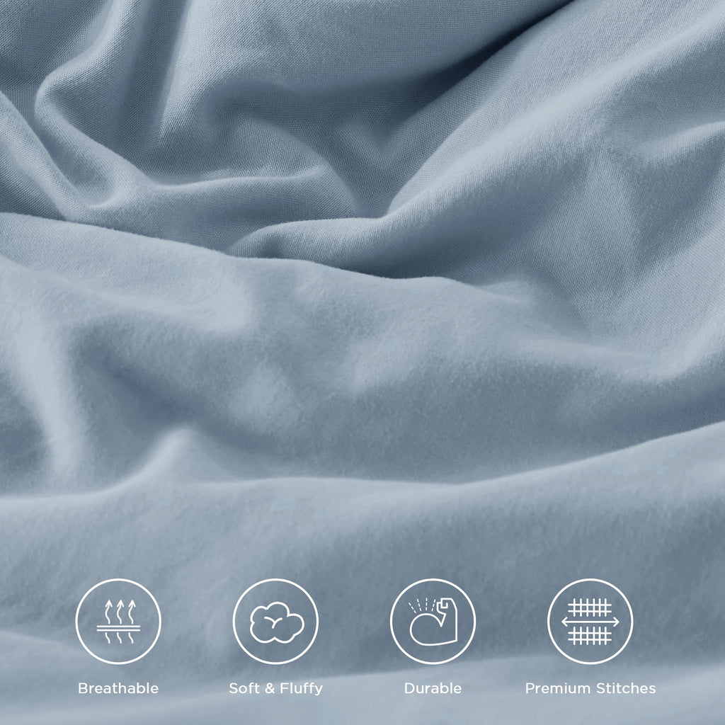 Grayish Blue Ruffle Comforter Set, 3 Pieces Solid Bedding