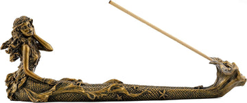 Beach Mermaid Incense Holder Statue - Hand Painted Beautiful Mythical Creature with Bronze Antique Finish Look