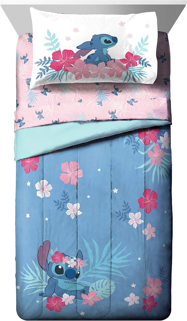 Lilo & Stitch Comforter Set - 5 Piece Kids Bed in a Bag Reversible Comforter & Sheet Set, Girls Bedding